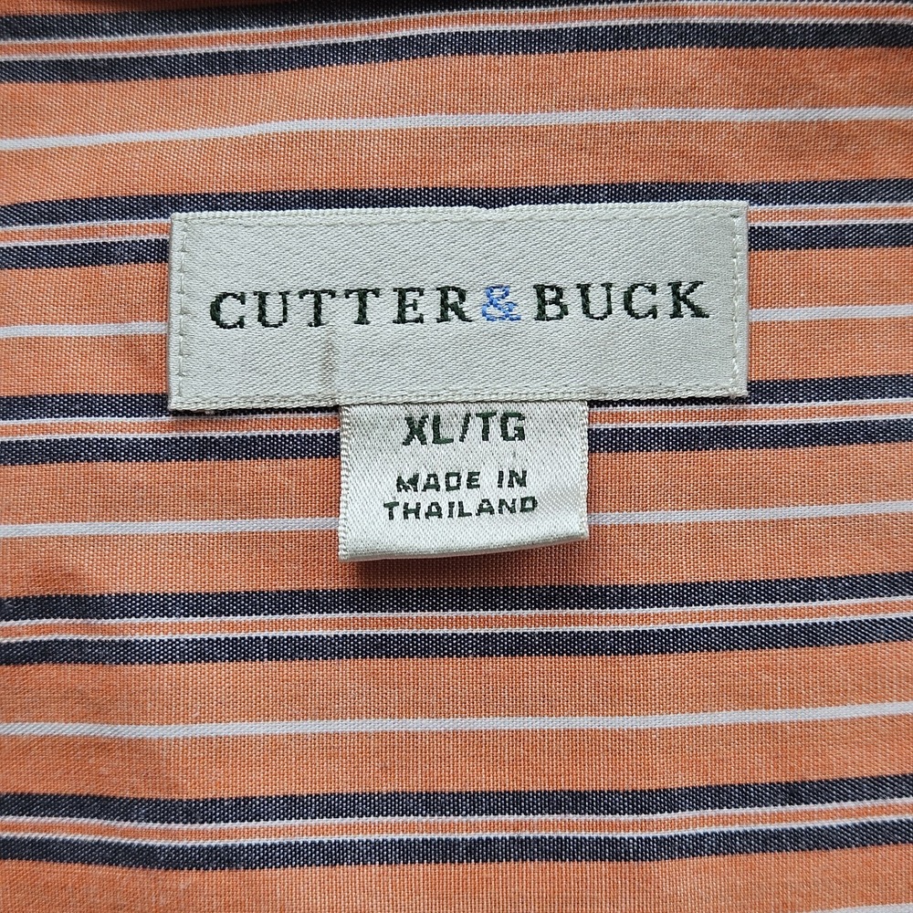 Cutter & Buck Men’s XL Button‑Down Shirt Salmon Peach Pinstripe Classic Fit - Picture 4 of 10